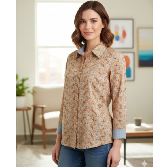 Tommy Hilfiger Jeans Blouse Flip Cuff Snap Front Shirt Womens Size L - Picture 1 of 8